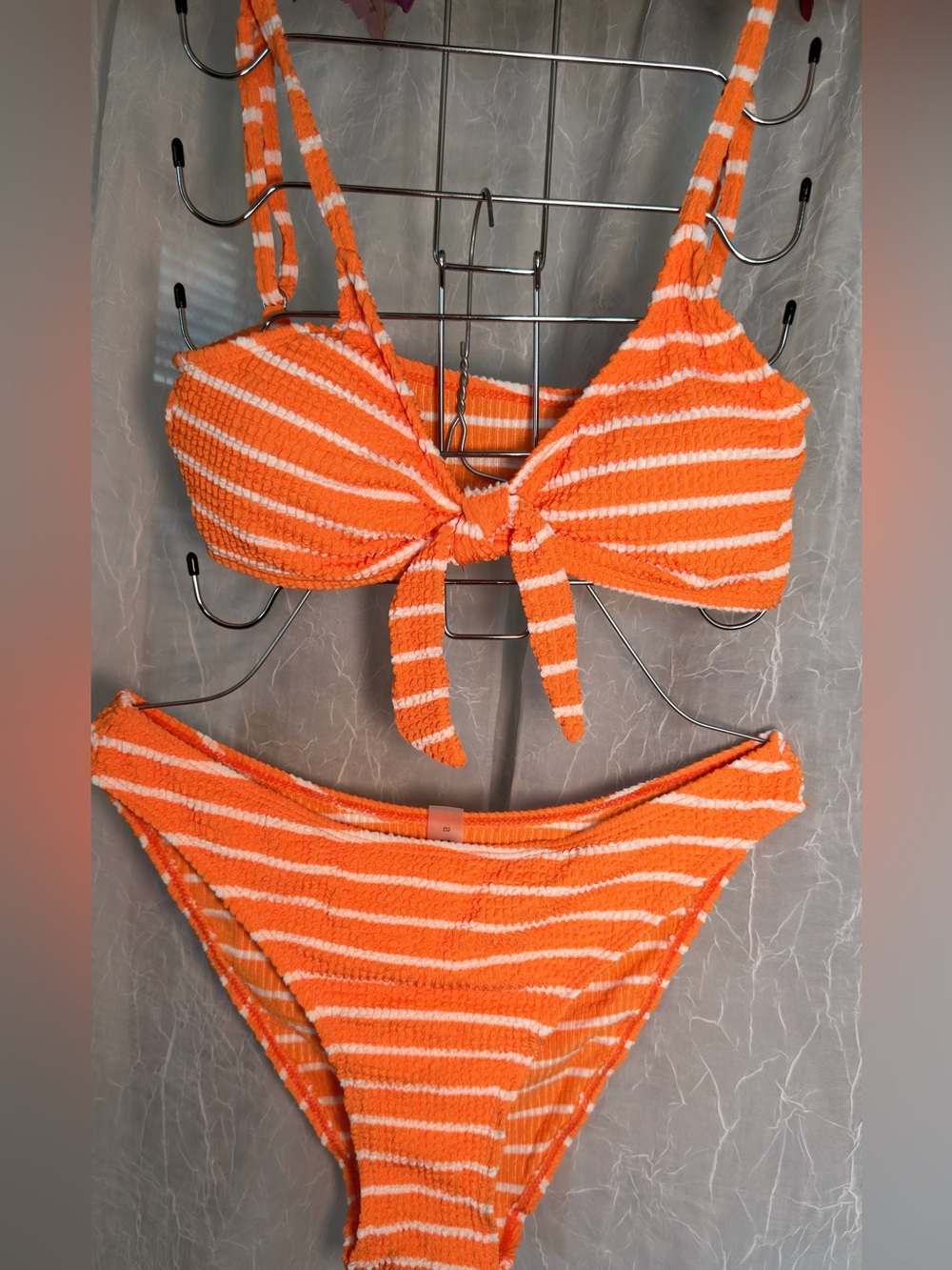 Orange and White Striped Tie-Front Bikini Set